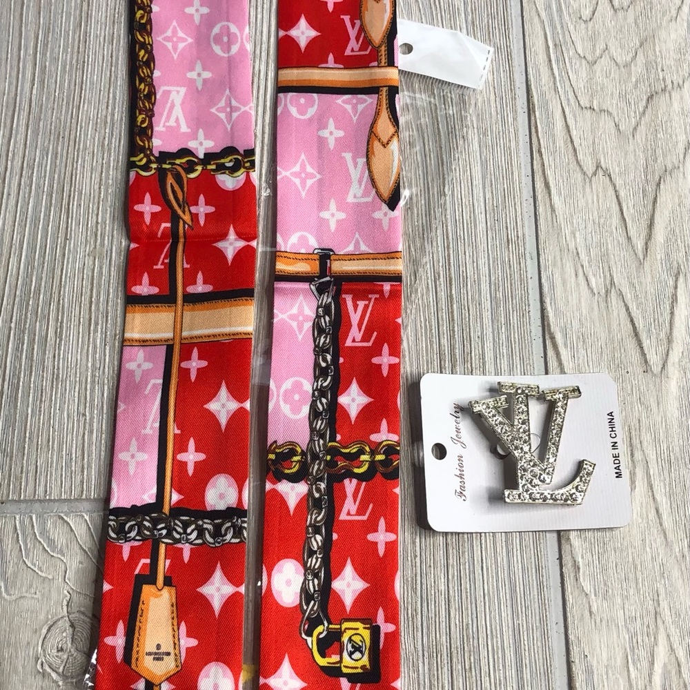 LV Purse Scarf and Brooch New never used
